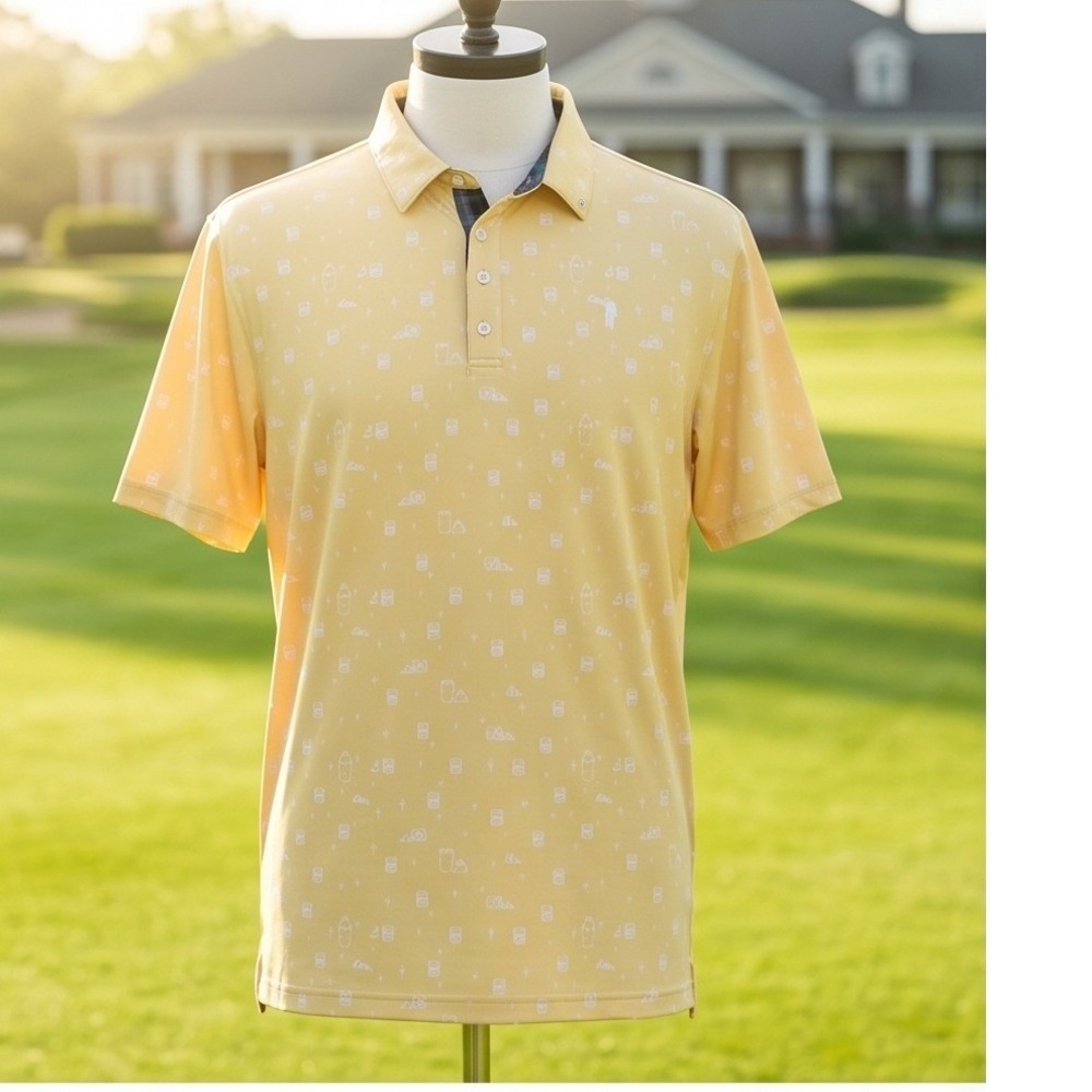 William Murray Golf Mens XXL Happy Hour Novelty Print Polo Shirt Yellow Drinks